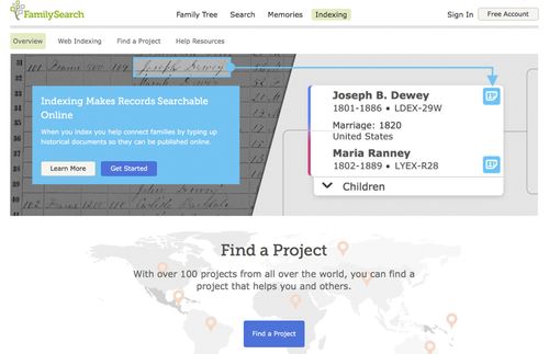 screen for finding indexing projects