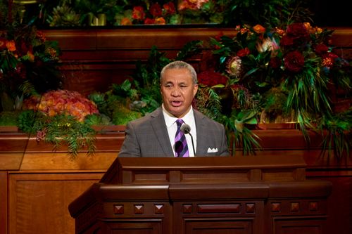 Elder Vaiangina Sikahema speaks during the Sunday morning session of General Conference. October 3, 2021.