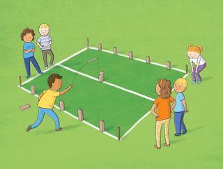 Illustration of the Swedish game of Kubb