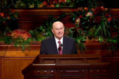 Elder Quentin L. Cook speaks during the Sunday morning session of General Conference. October 3, 2021.