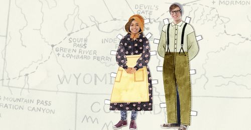 teens wearing paper doll pioneer clothes