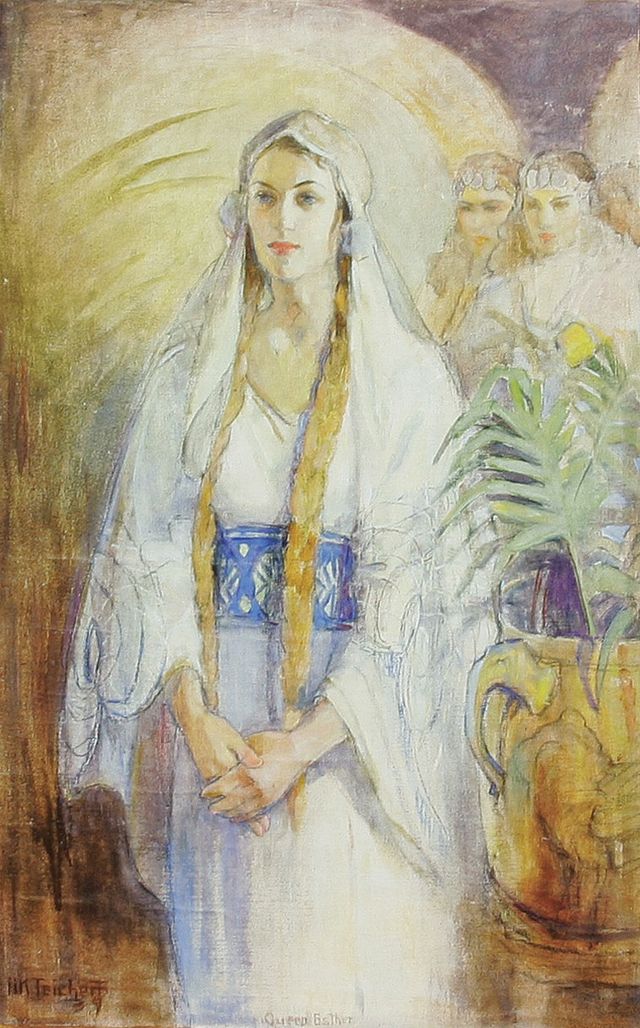 Esther (Queen Esther), by Minerva Kohlhepp Teichert; GAK 125; GAB 21; Primary manual 6-44; Esther 3:8–15; 4; 7