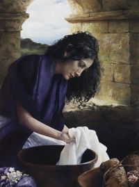 Lydia, with fabric and dye pot