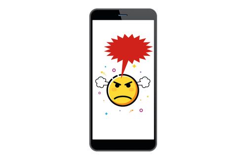 cell phone screen with angry emoji