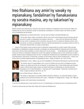 taratasy zaraina, ireo fitahiana avy amin’ny vavaky ny mpianakavy, fandalinan’ny fianakaviana ny soratra masina, ary ny takarivan’ny mpianakavy