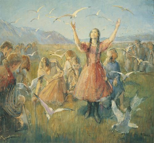 representação da chegada das gaivotas