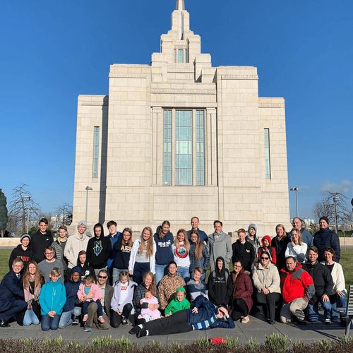 youth group in front of temple