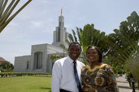 An African couple on the grounds of the Accra Ghana Temple.  Taken in Ghana, West Africa.