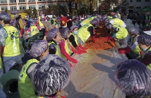 people making kimchi