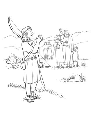 coloring page of Nephi with his bow