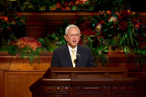Elder Gerrit W. Gong speaks during the Sunday afternoon session of General Conference. October 3, 2021.