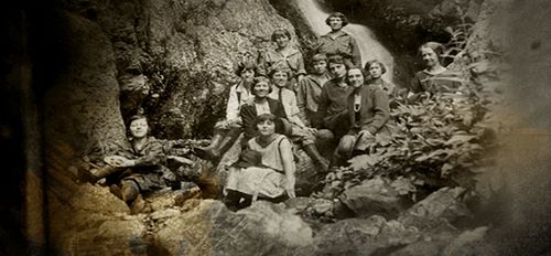 A group of young women hiking in the 1920s
