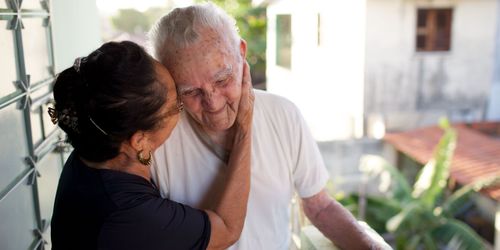 man and woman embracing