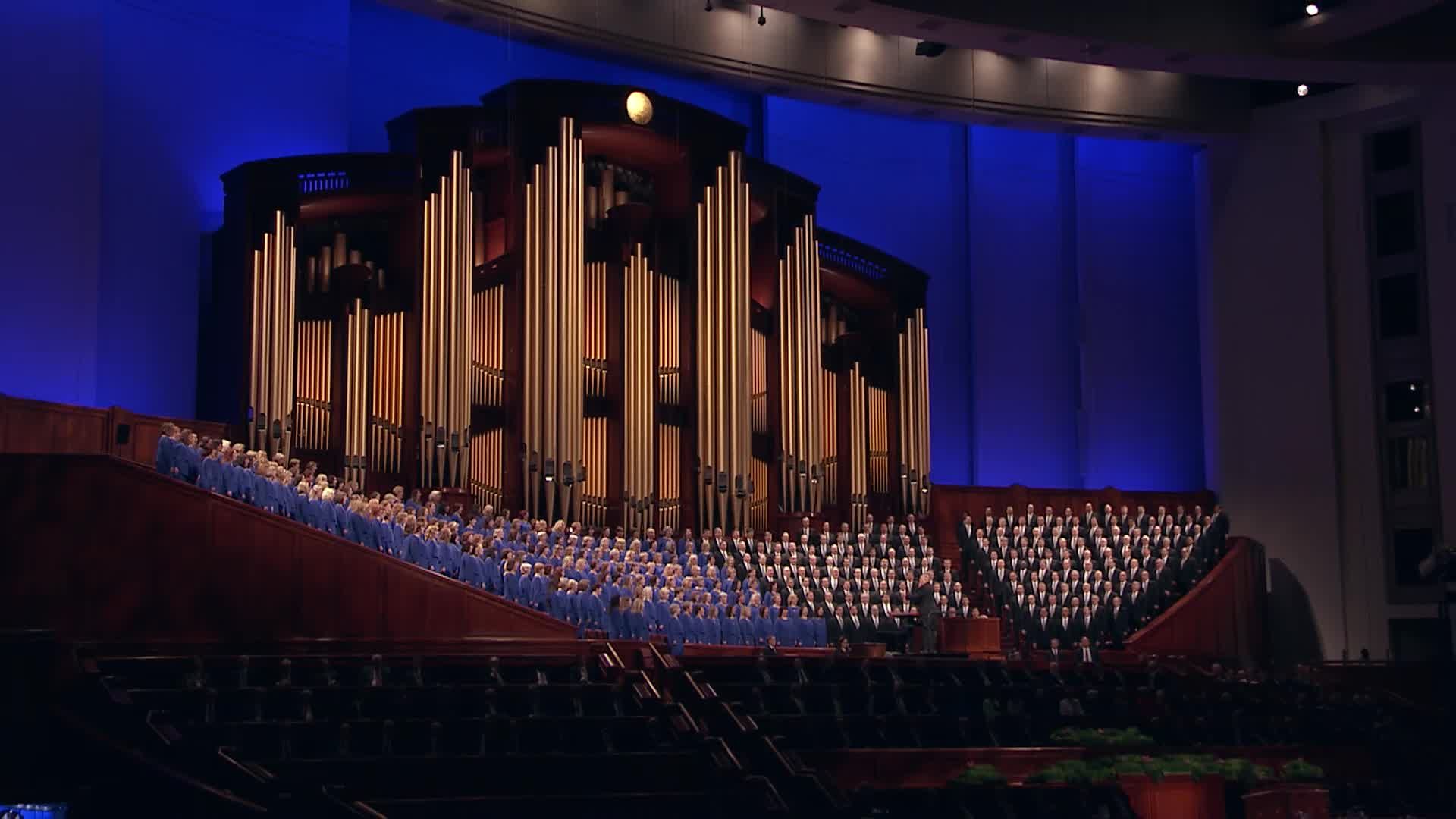 The Mormon Tabernacle Choir sings, "Come, Thou Fount of Every Blessing."