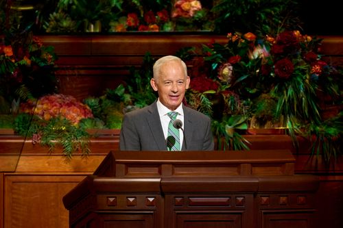 Elder Michael A. Dunn speaks during the Sunday afternoon session of General Conference. October 3, 2021.