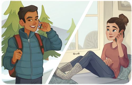 young man and young woman talking on phone