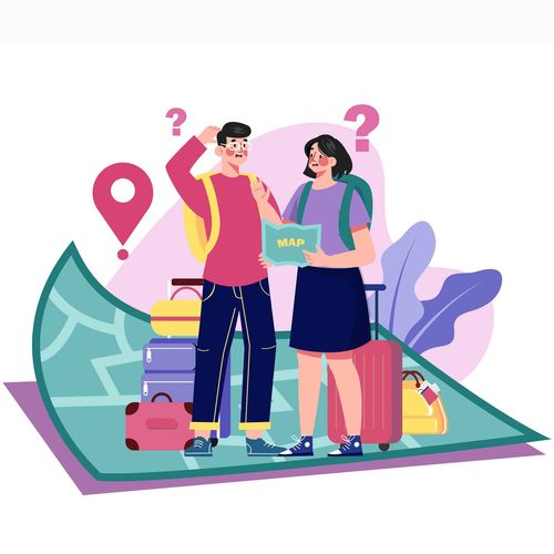 an illustration of young adults looking at a map