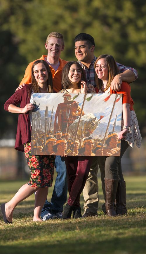 people holding sons of Helaman painting