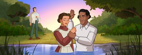 Elijah Able baptizing Eunice Franklin.