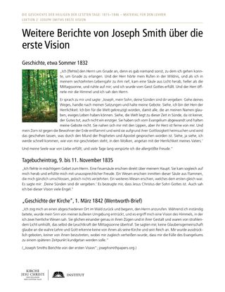 Arbeitsblatt: Weitere Berichte von Joseph Smith über die erste Vision