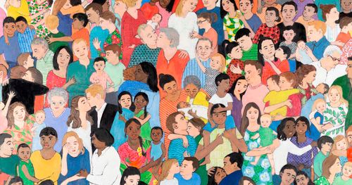 A painting of a mass of people from different ethnic backgrounds. Submission for the 11th Annual Art Competition.