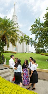 people on temple grounds