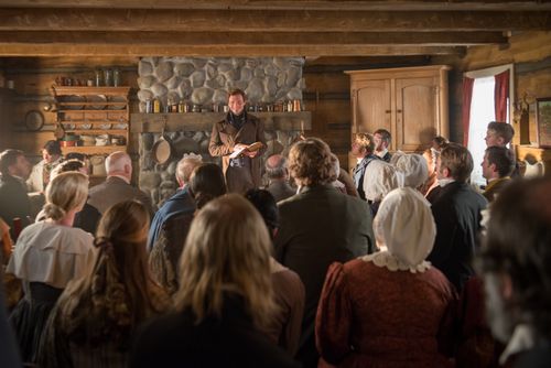 depiction of people gathered for organization of Church