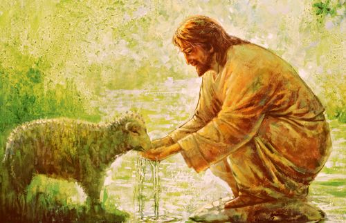 Christ giving water to a lamb