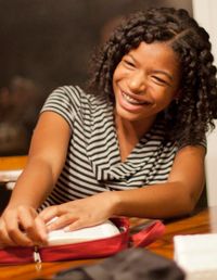 young woman reading scriptures