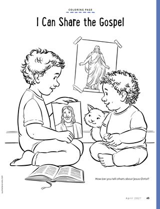 coloring page of boy showing picture of Jesus