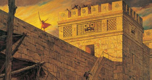 Samuel the Lamanite teaching on the wall