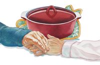 two hands next to a pot