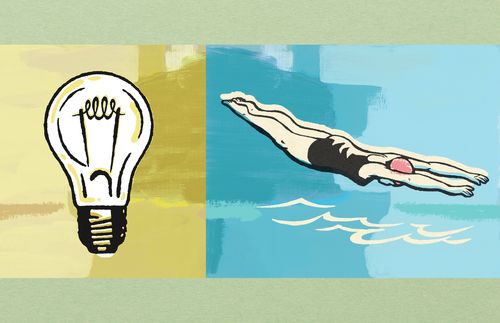 lightbulb and woman diving