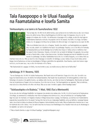 Pepa e tufa atu: Tala Faaopoopo o le Uluai Faaaliga na Faamatalaina e Iosefa Samita