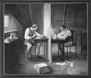 Joseph Smith and Oliver Cowdery translating