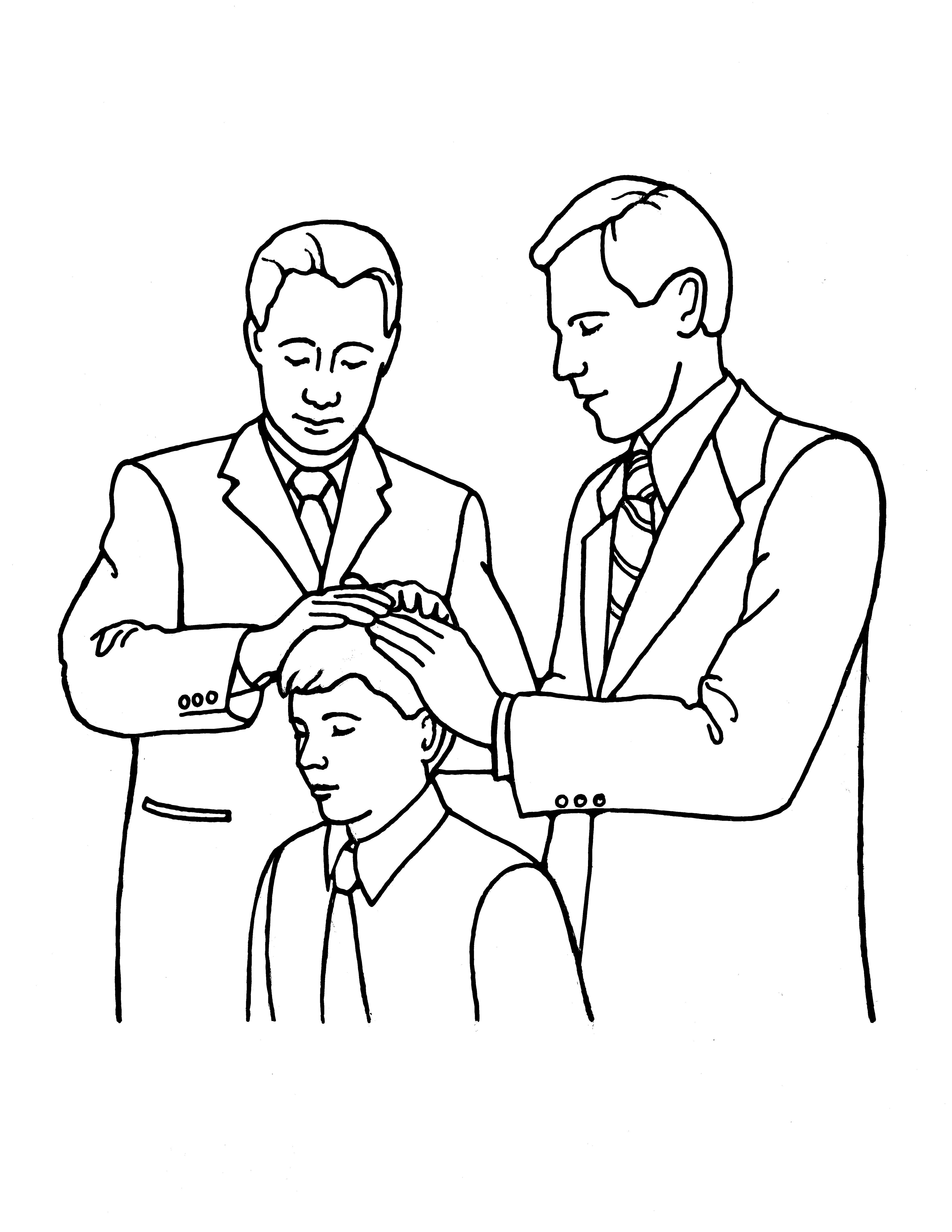 An illustration of a young man receiving the Melchizedek Priesthood.