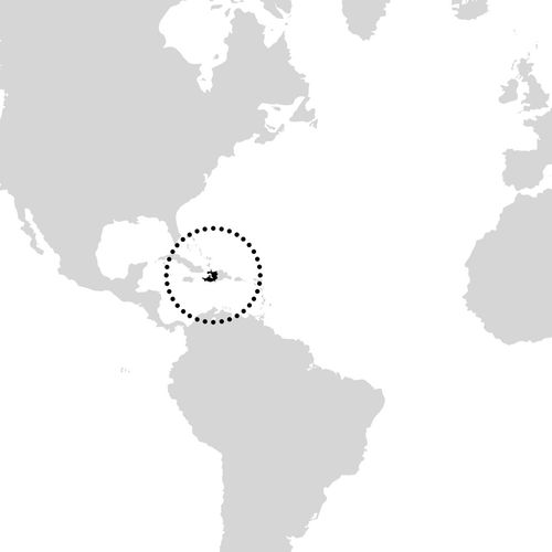 아이티 주변을 동그라미로 표시한 지도