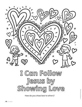 Coloring page of children and big hearts