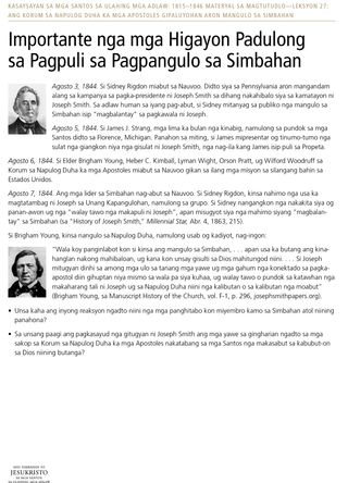 Handout: Importante nga mga Higayon Padulong sa Pagpuli sa Pagpangulo sa Simbahan