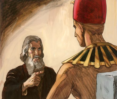 Moses speaking to king of Egypt