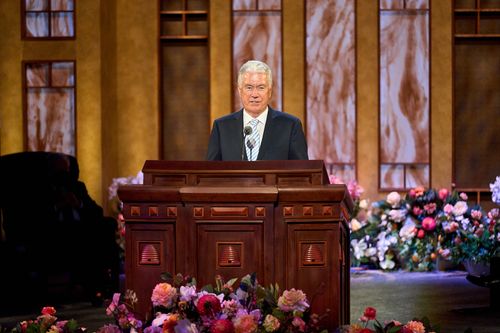 Elder Dieter F. Uchtdorf speaks during the  Saturday morning session of General Conference. April 3, 2021.