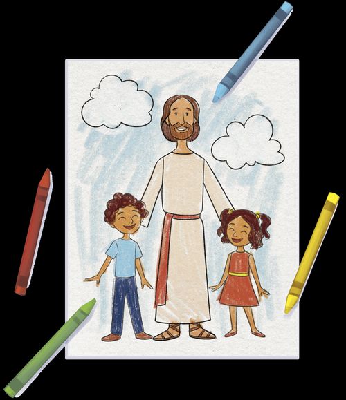 drawing of Jesus with two children