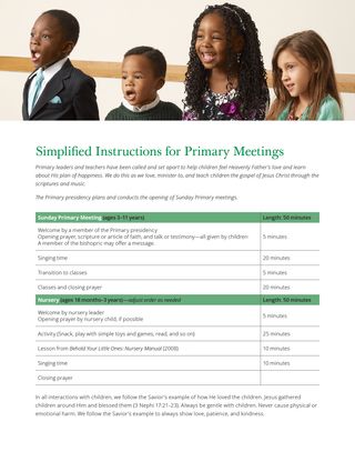 first page of Simplified Instructions for Primary Meetings