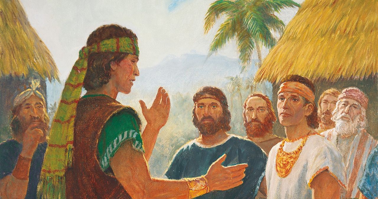 Alma the Younger is depicted talking to a group of men.