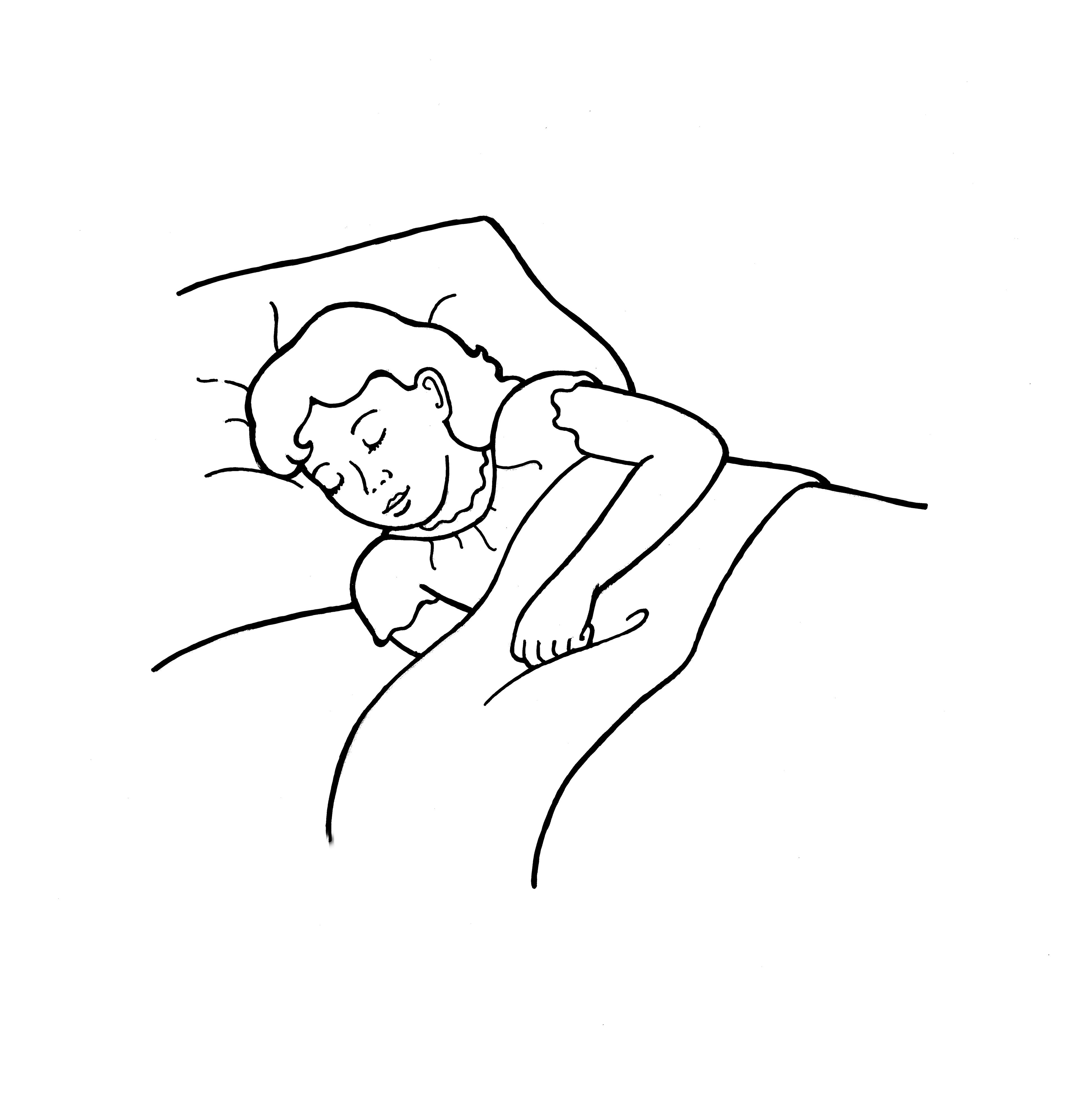 An illustration of a girl asleep in bed, from the nursery manual Behold Your Little Ones (2008), page 47.