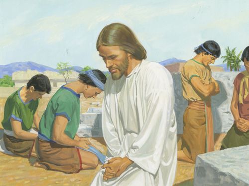 Jesus praying with disciples