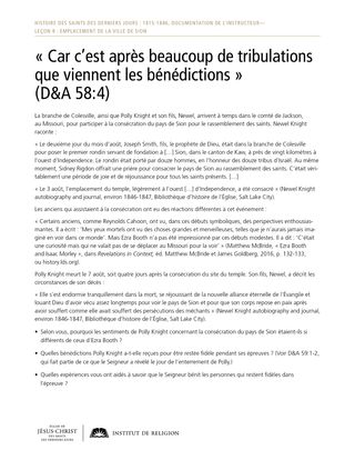 Document à distribuer : « Car c’est après beaucoup de tribulations que viennent les bénédictions » (D&A 58:4)