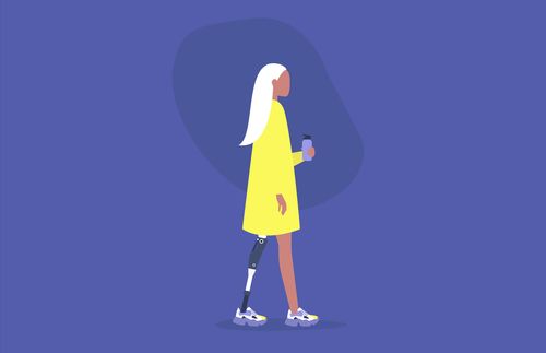 illustration of woman with prosthetic leg