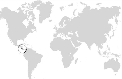 mapa com círculo em torno da Costa Rica