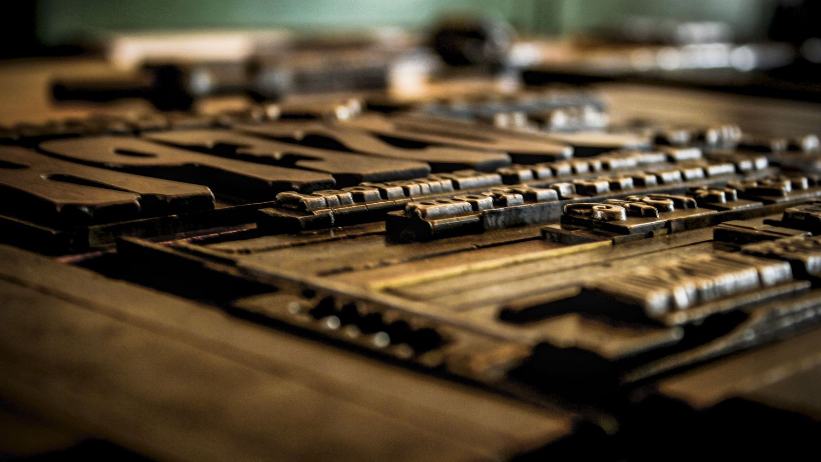 Close-up of lettering for a printing press.